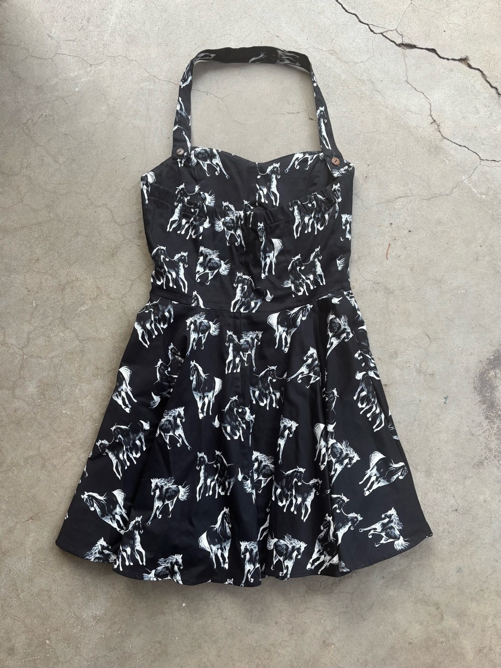 Dollz & Dames Cotton Horse Print Fit-and-Flare Halter Dress Size L Made in USA